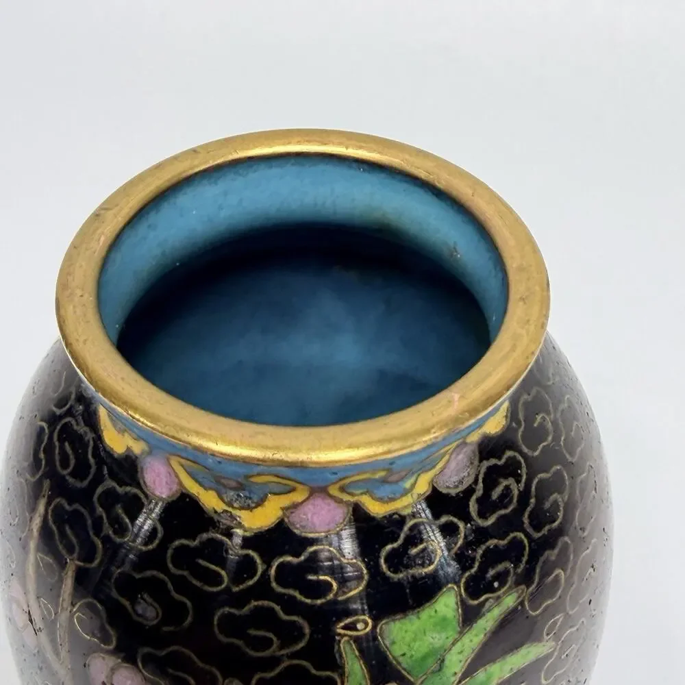 Black Cloisonne Floral Vase Miniature 4